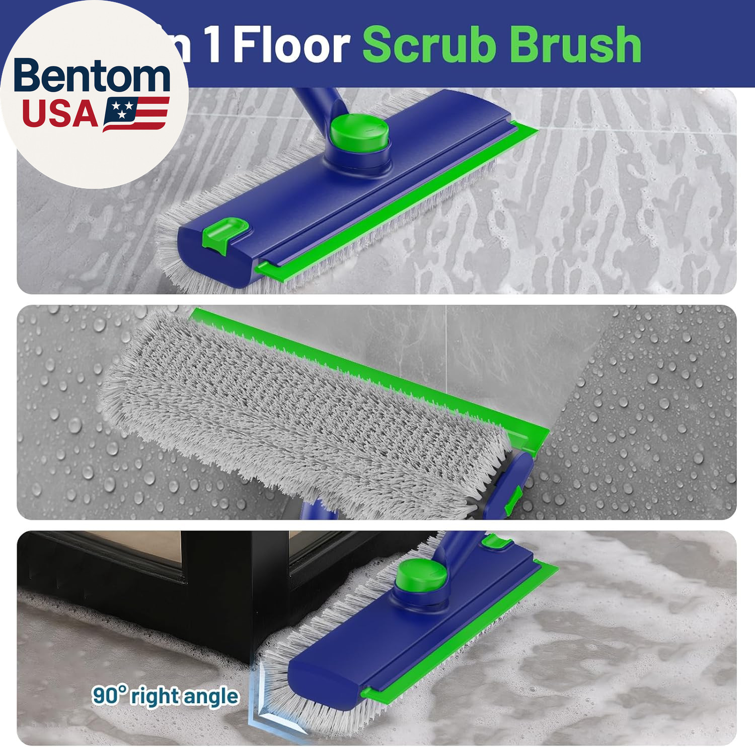 Floor Scrub Brush with Long Handle: 3 in 1 Heavy-Duty Floor Scrubber Brush with