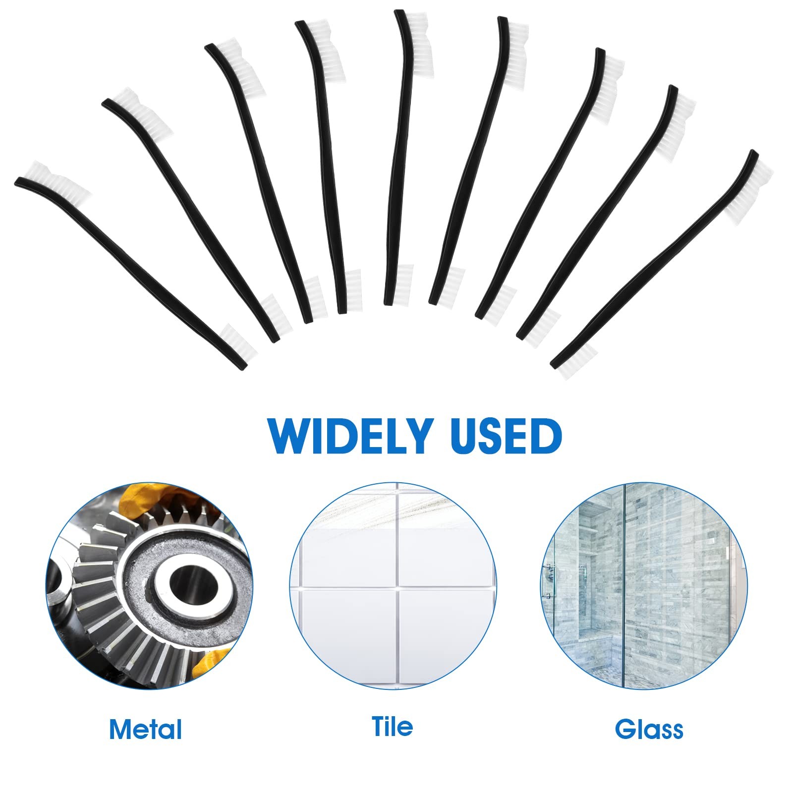 Double-Ended Nylon Cleaning Brushes Set of 9 Black & White Plastic Handles I