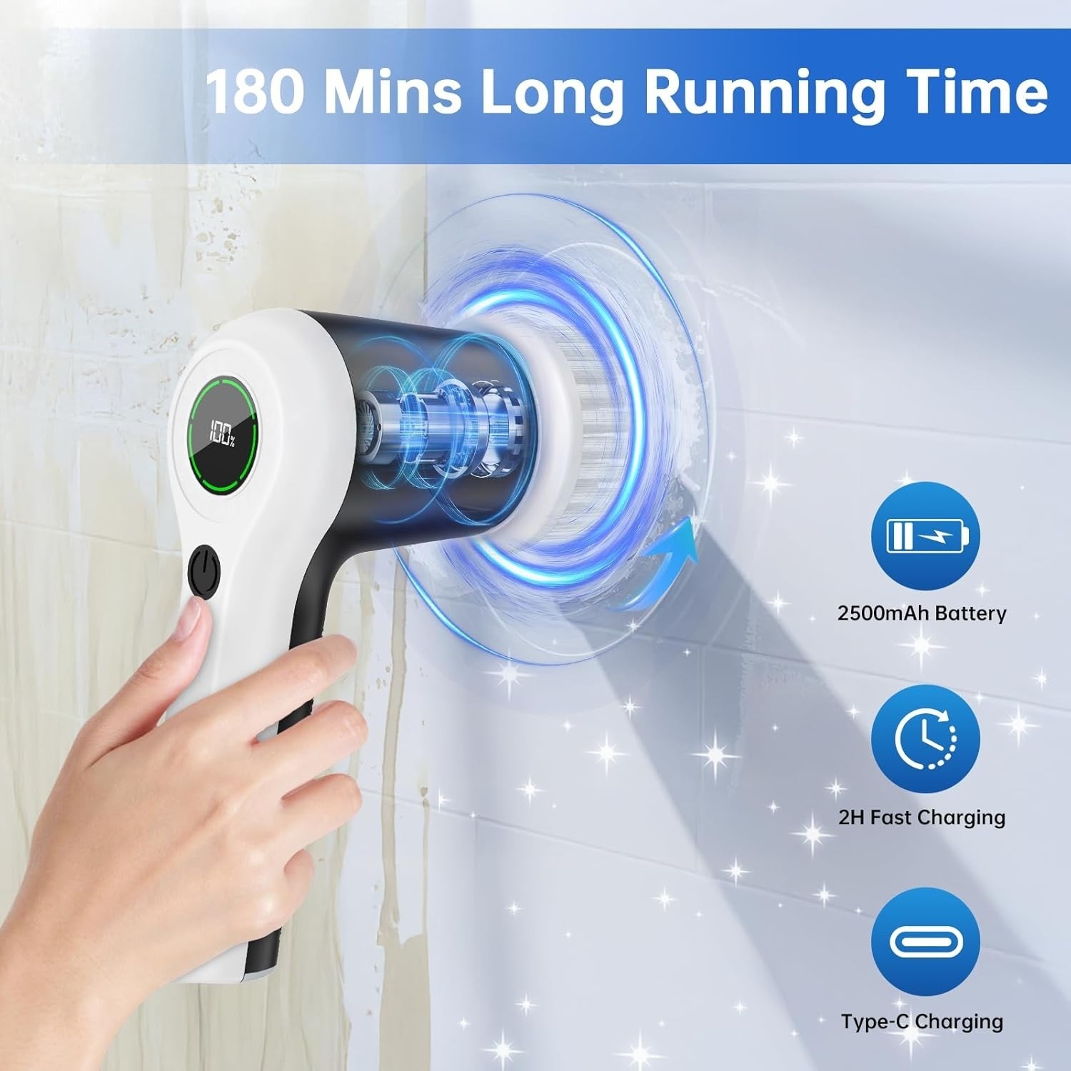 Fregadora Eléctrica Giratoria, Fregadora Eléctrica Para Ducha De Baño Para Limpi