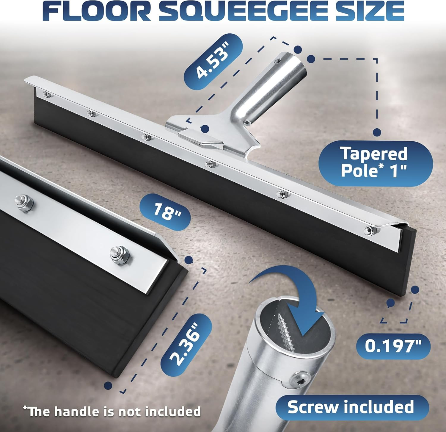 Standard Garage Floor Squeegee 18��Neoprene Blade Asphalt Squeegee Taper Pole