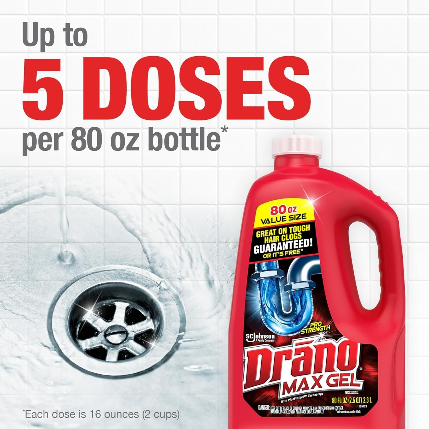 Drano Max Gel Drain Clog Remover and Cleaner for Shower 80 Oz Pack of 2