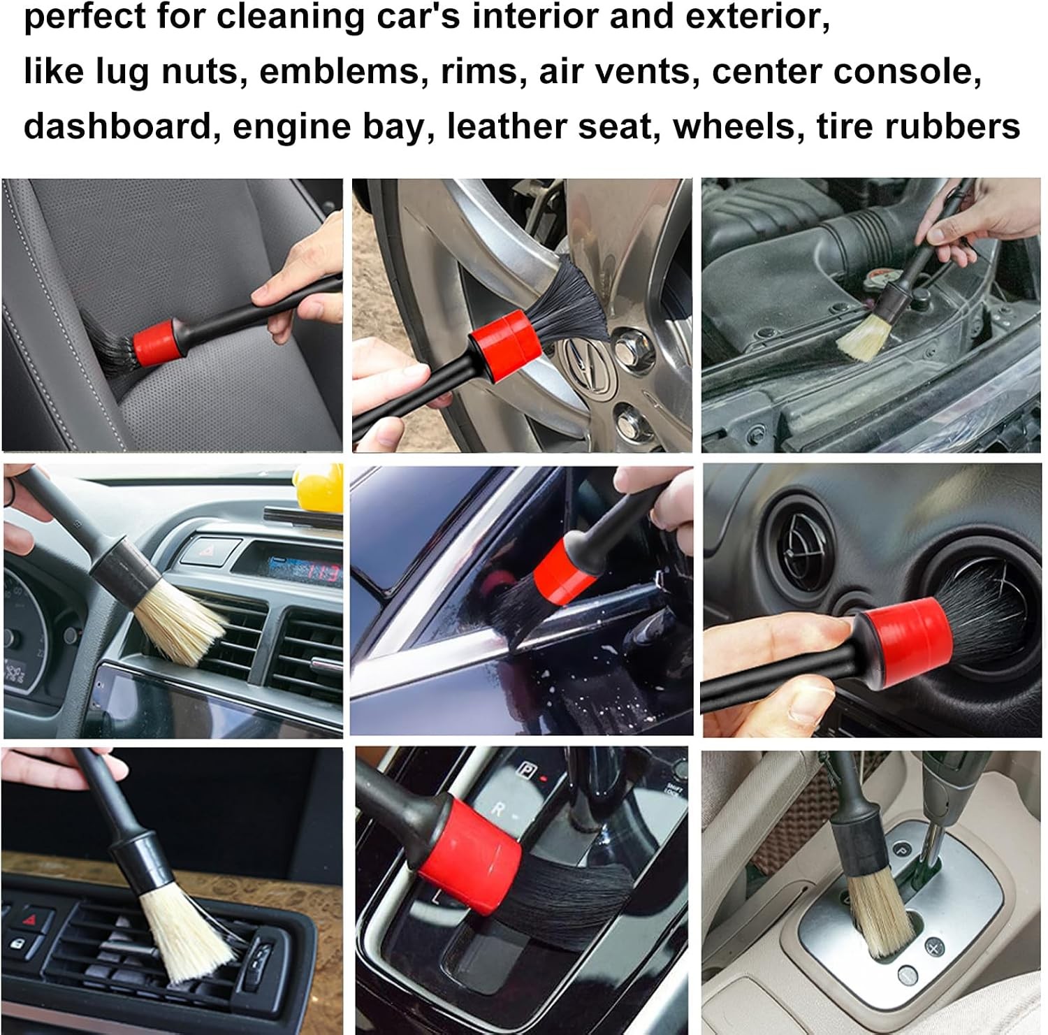 Detailing Brush Set – 10 Pcs Detail Brushes Car Detailing, Auto Boar Hair Car