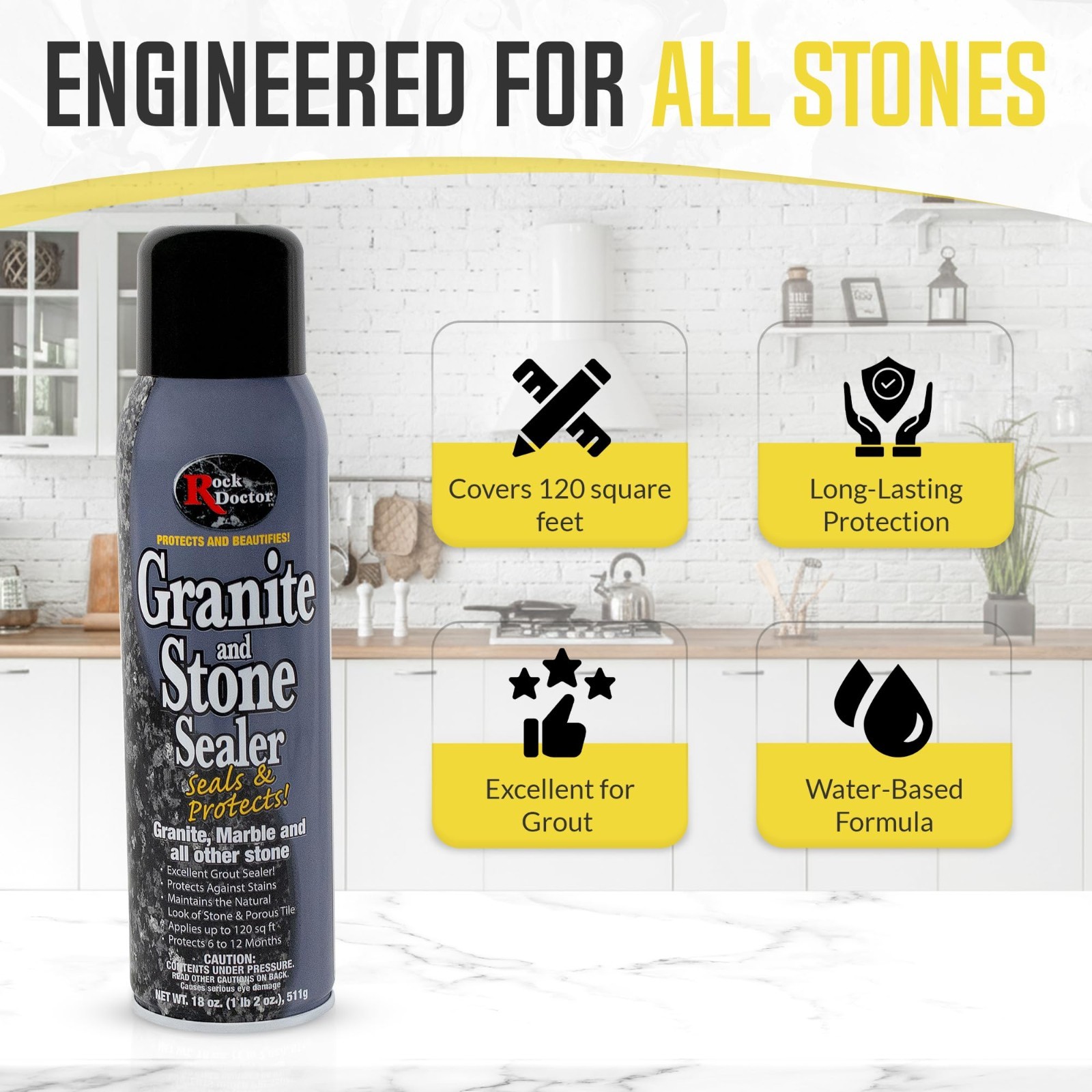 Granite & Quartz Cleaner Care Kit – 4 Piece Stone Maintenance Combo with Microfi