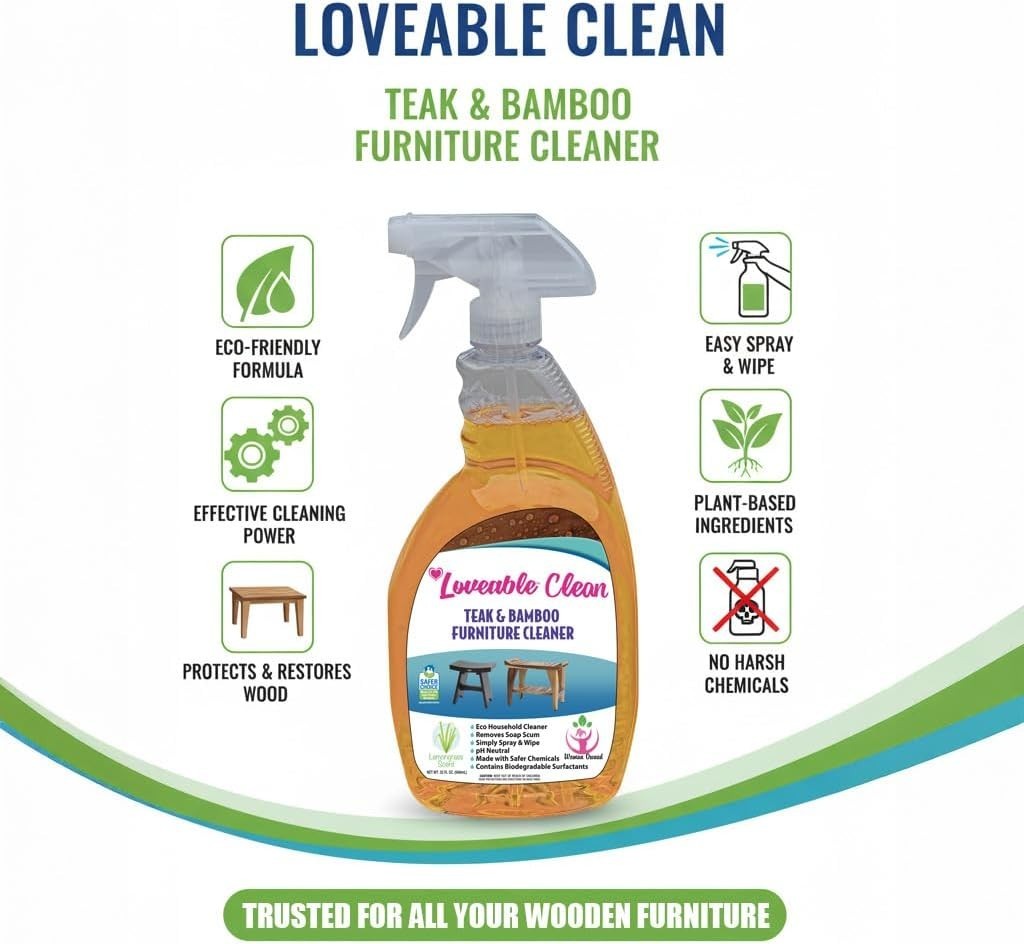 32 oz Lemongrass Teak Cleaner Spray – EPA Safer Choice for Wood Furniture