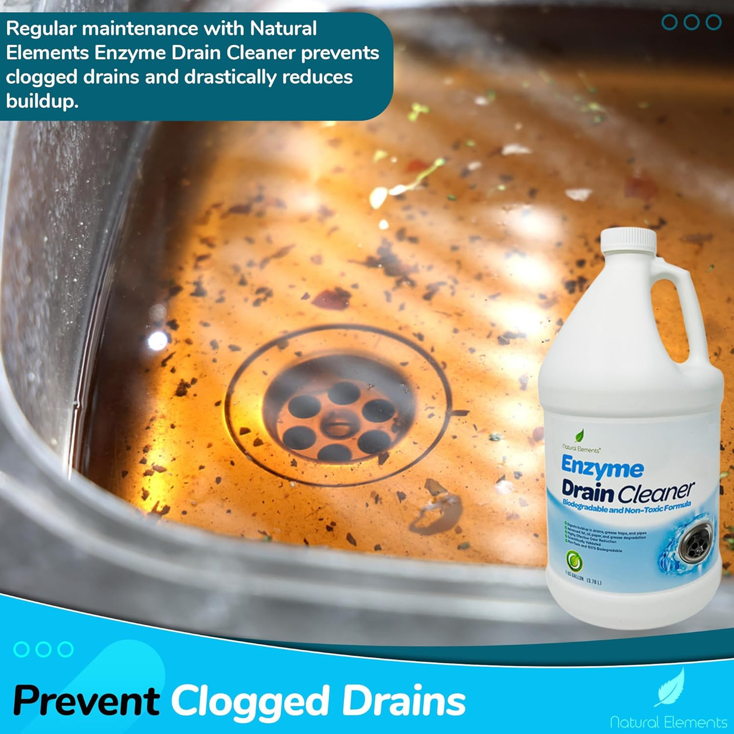 Natural Elements Enzyme Drain Cleaner | Digest Grease, Fats, and Paper Buildup i