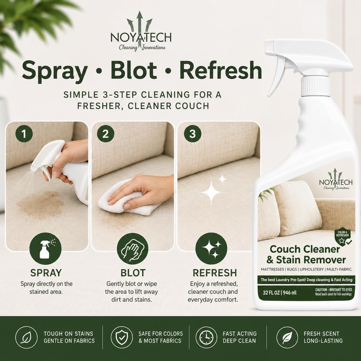 Professional Strength Couch Cleaner & Stain Remover Spray – Non-Toxic Multi-Surf