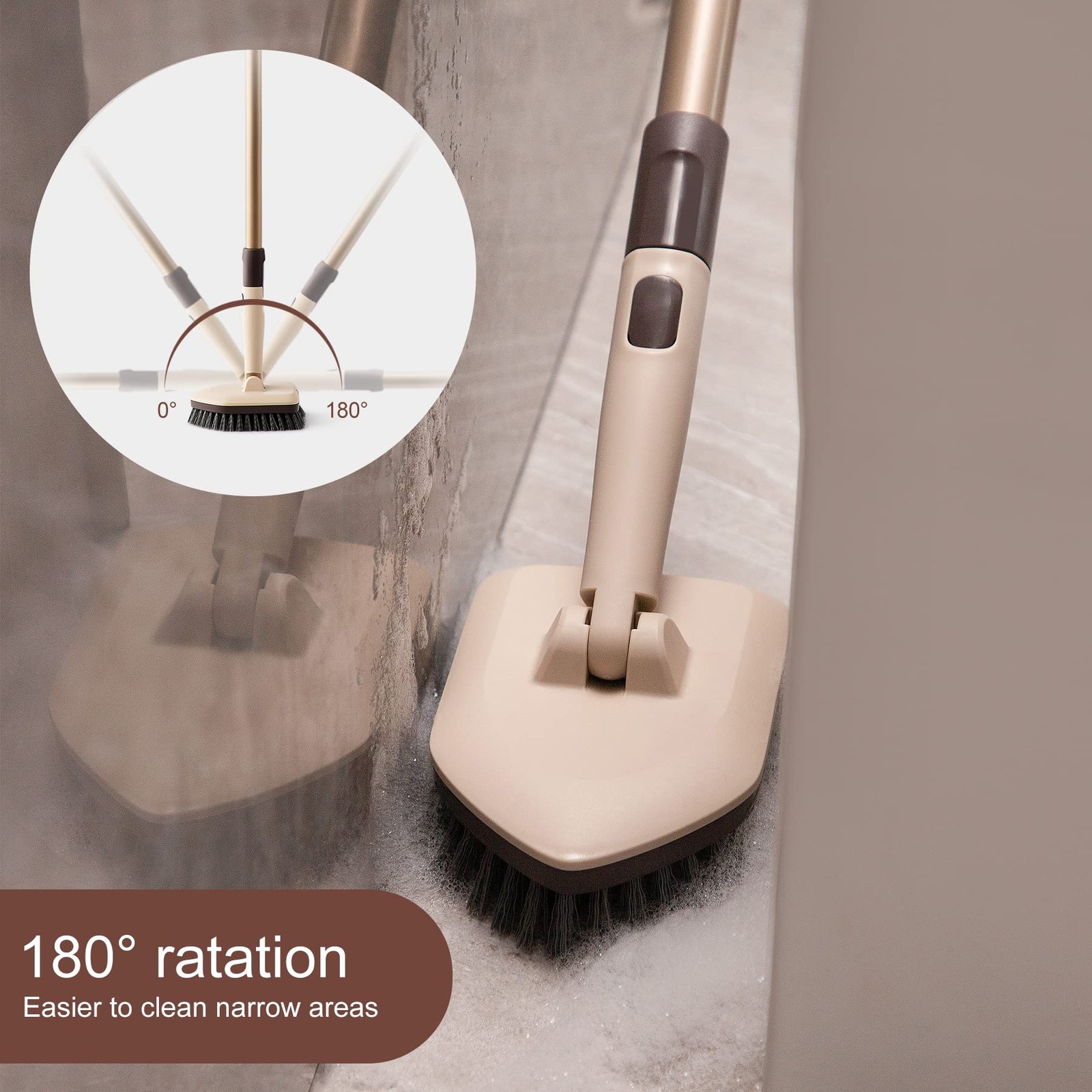 Shower Scrubber with Long Handle, 2 Type Head, Tile Tub Scrub Brush