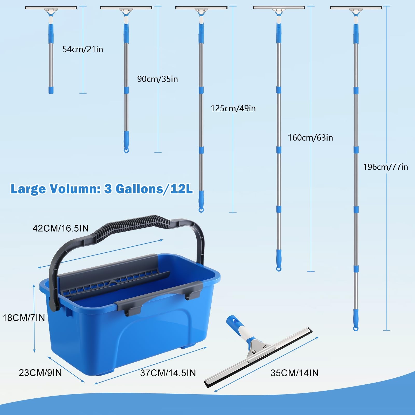 Professional Window Cleaning Kit with Bucket 3 Gallon, 14″ Window Squeegee Mi…