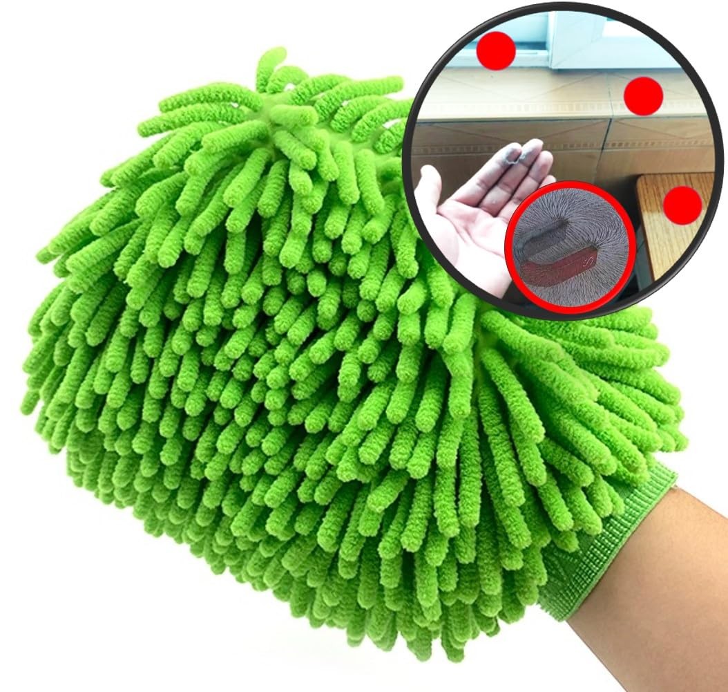, Green Chenille Microfiber Dusting Mitt, 10.5×8 Inch, Electrostatic, Reusabl…