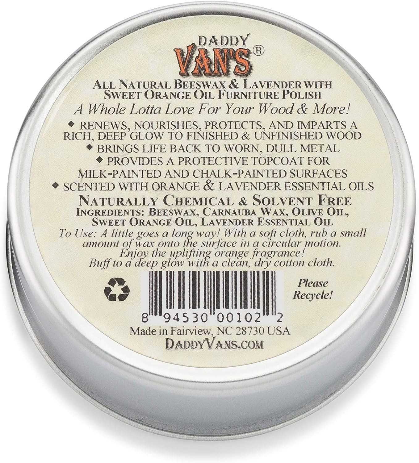 Eco-Friendly Beeswax Furniture Polish – Non-Toxic, Lavender & Orange Oil – 6 oz