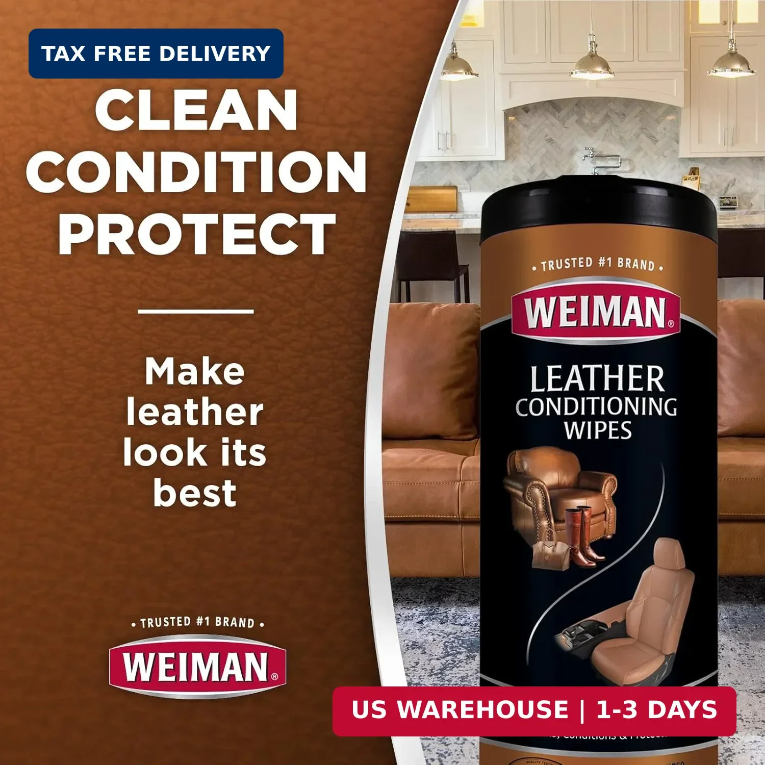 Weiman Leather Cleaner Wipes – Clean Condition UV Protection Help Prevent Cracki