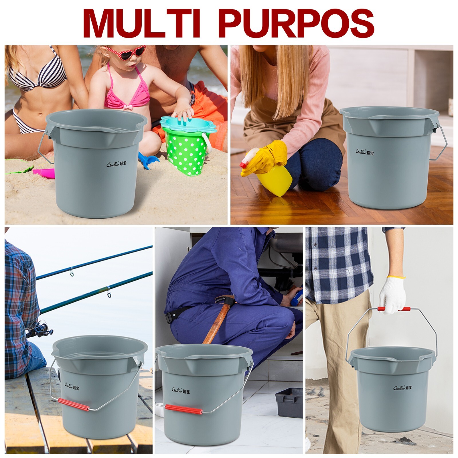 Cand 3.5 Gal Heavy Duty Commercial Plastic Cleaning Bucket Pail w/ Handle, 4Pack