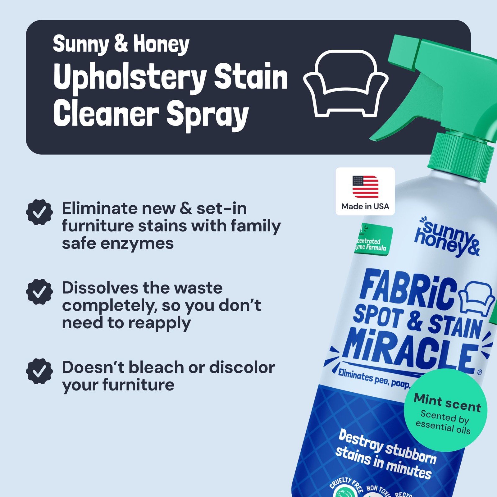 Sunny & Honey Upholstery Cleaner Spray for Furniture & Fabrics, 32floz Mint | Ma