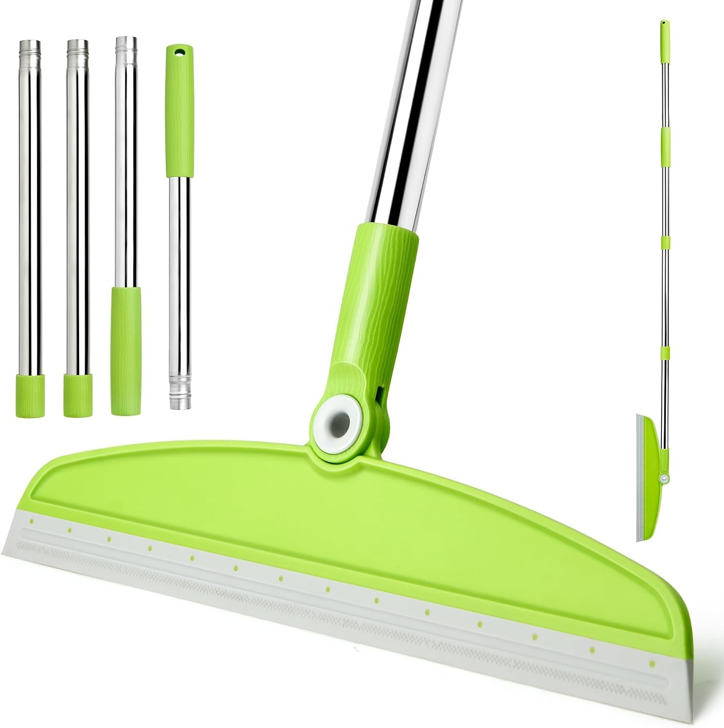 Multifunction Broom with Long Handle, Adjustable Rubber Squeegee Sweeping