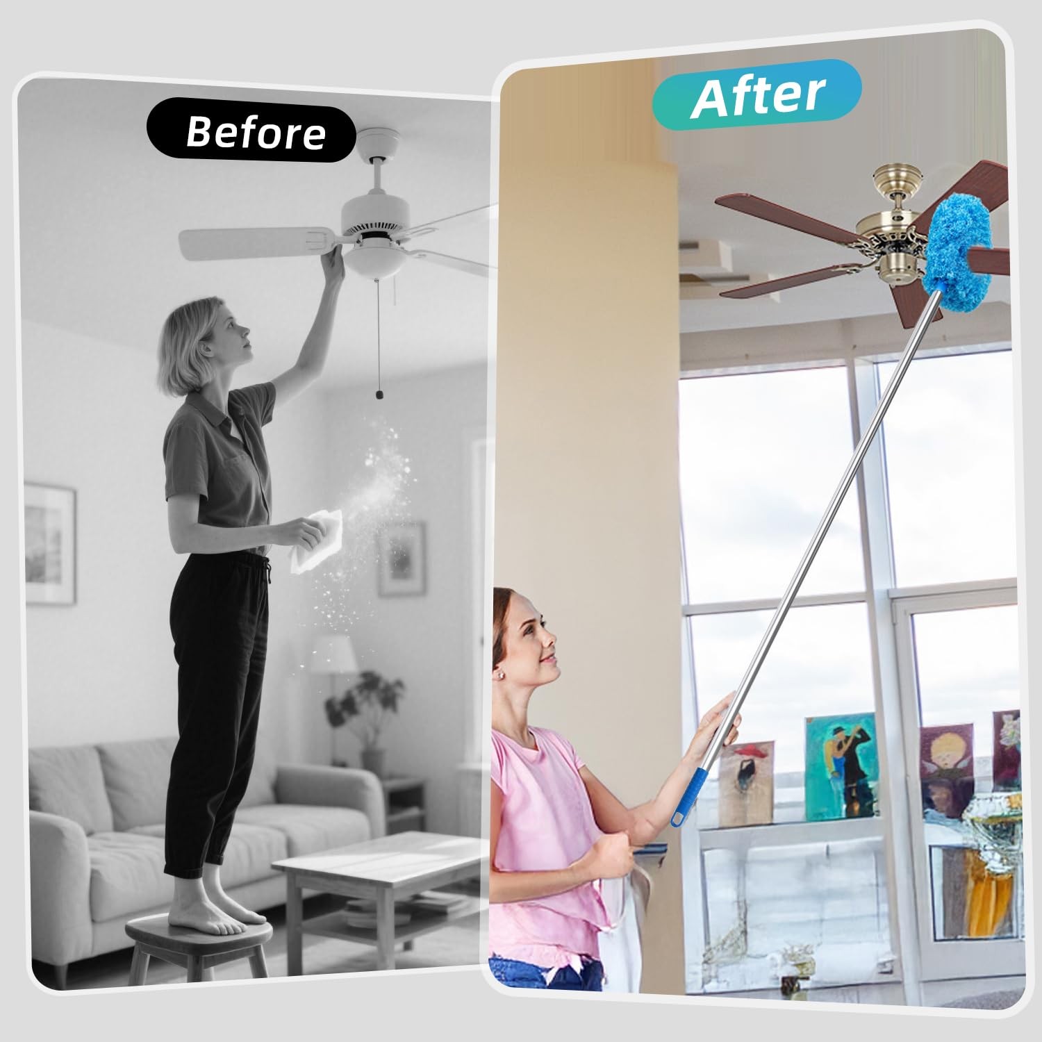 Ceiling Fan Cleaner Duster, 2 Pack Reusable Microfiber Duster with Extension …