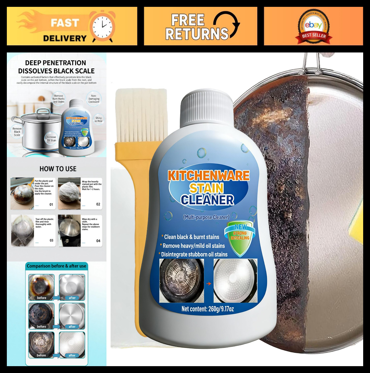 Multi-Purpose Kitchen Stain Cleaner – Strong Descaling & Oil Remover Paste (260g