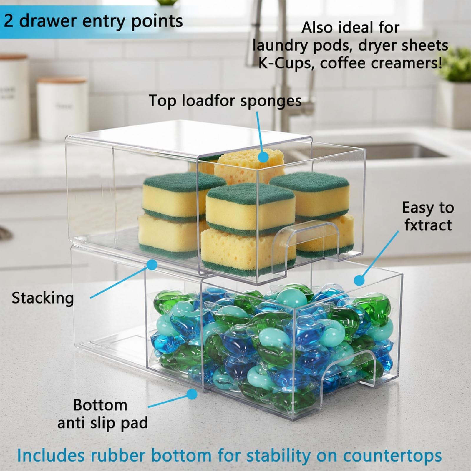 2 Pack Laundry Pods Container, Stackable Laundry Room Organization Storage Dr…