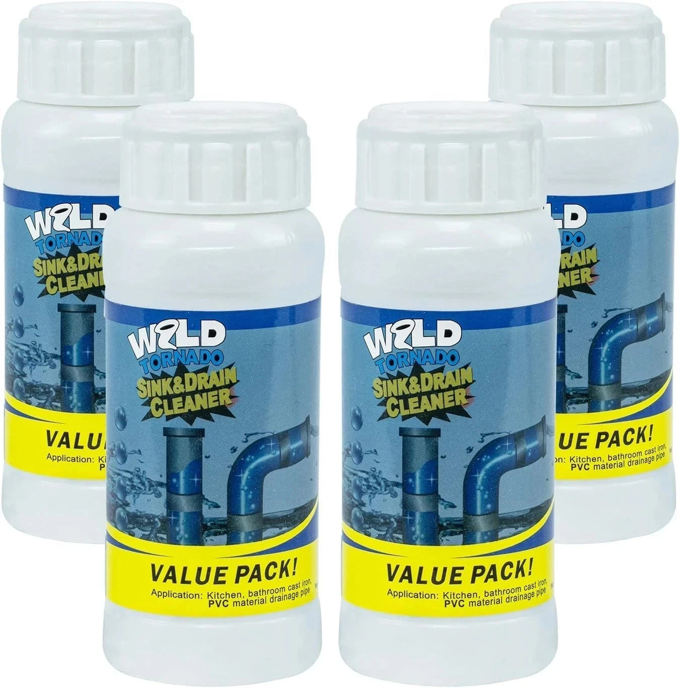 4-Piece Wild Tornado Powerful Drain Cleaner Powder for Quick Pipe Unclogging