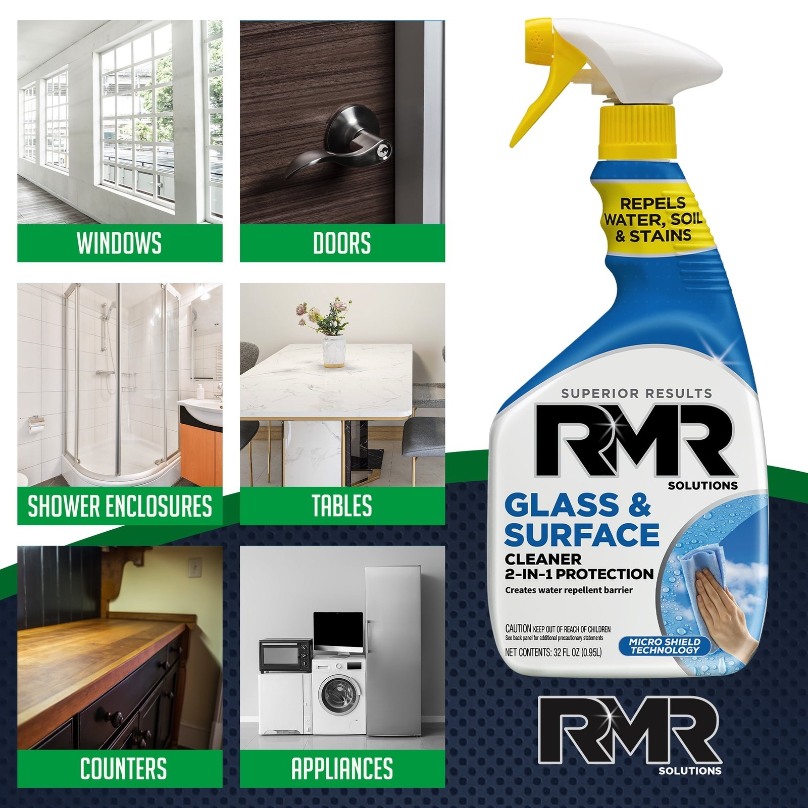 RMR Glass Surface Cleaner Repellent 2 in 1 Formula 32 Ounce Spray Cleaner