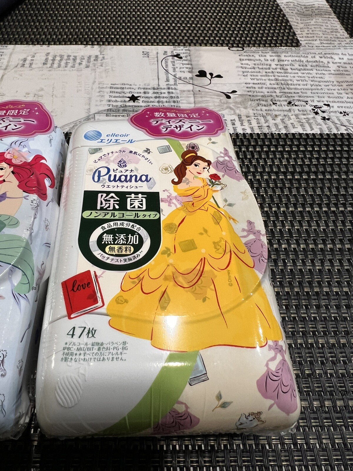 Elleair Wipe (Wet Tissue) Disney deign Princess Bell and Ariel Set of 2