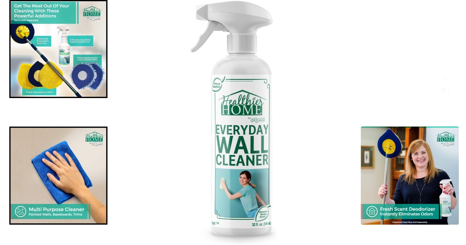Healthier Home 32 Oz Wall Cleaner Spray – Multi-Purpose, Fresh Meadow Scent