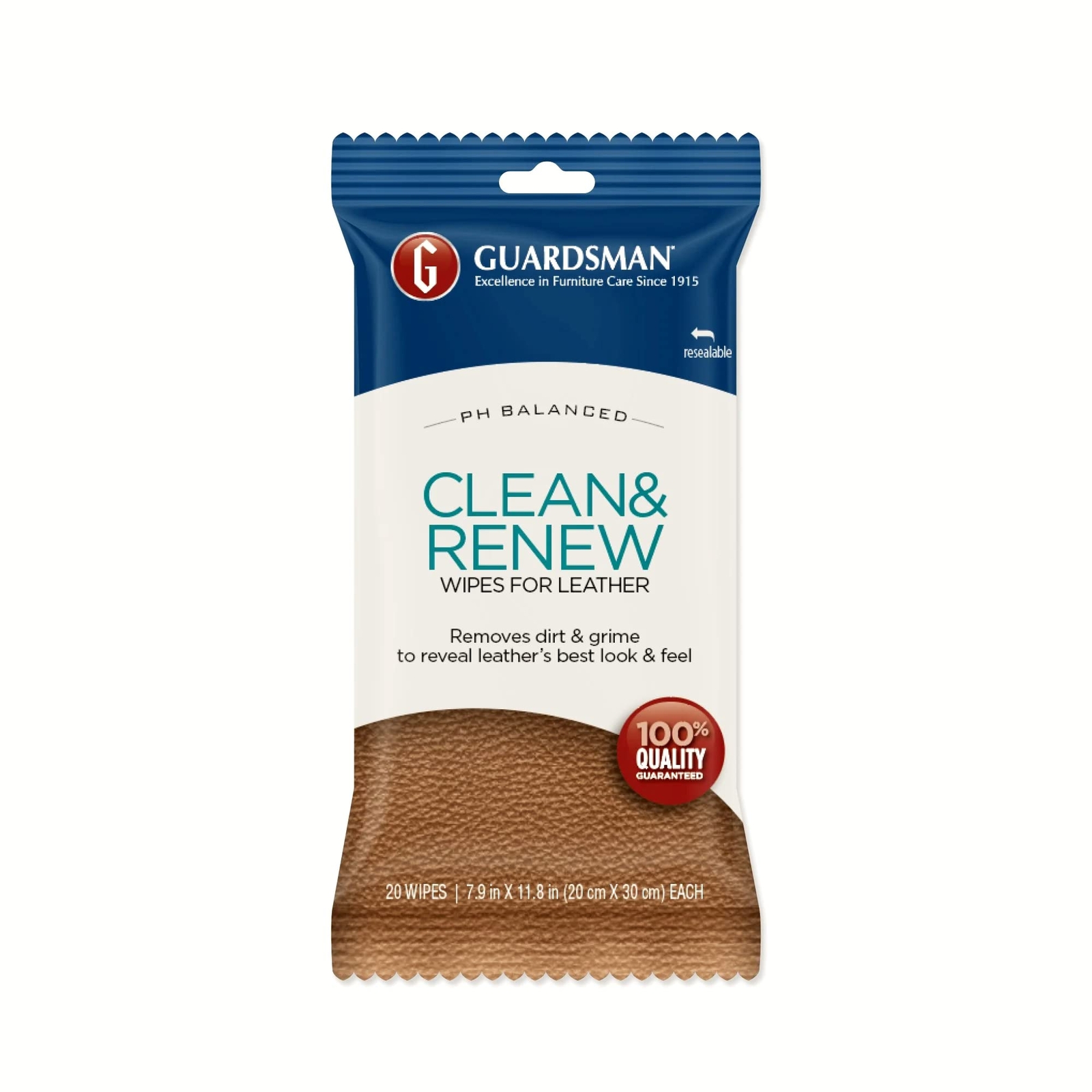 Guardsman Clean and Renew Leather Cleaning Wipes 20 Count pH Balanced Care