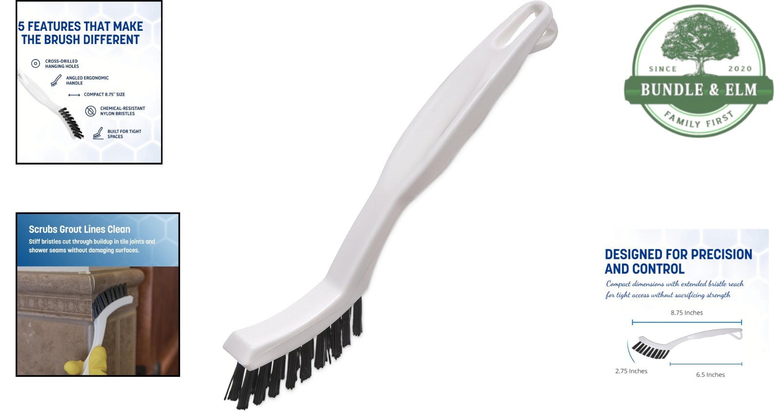 Ergonomic Detail Brush for Efficient Cleaning of Tile Floors and Grout Lines