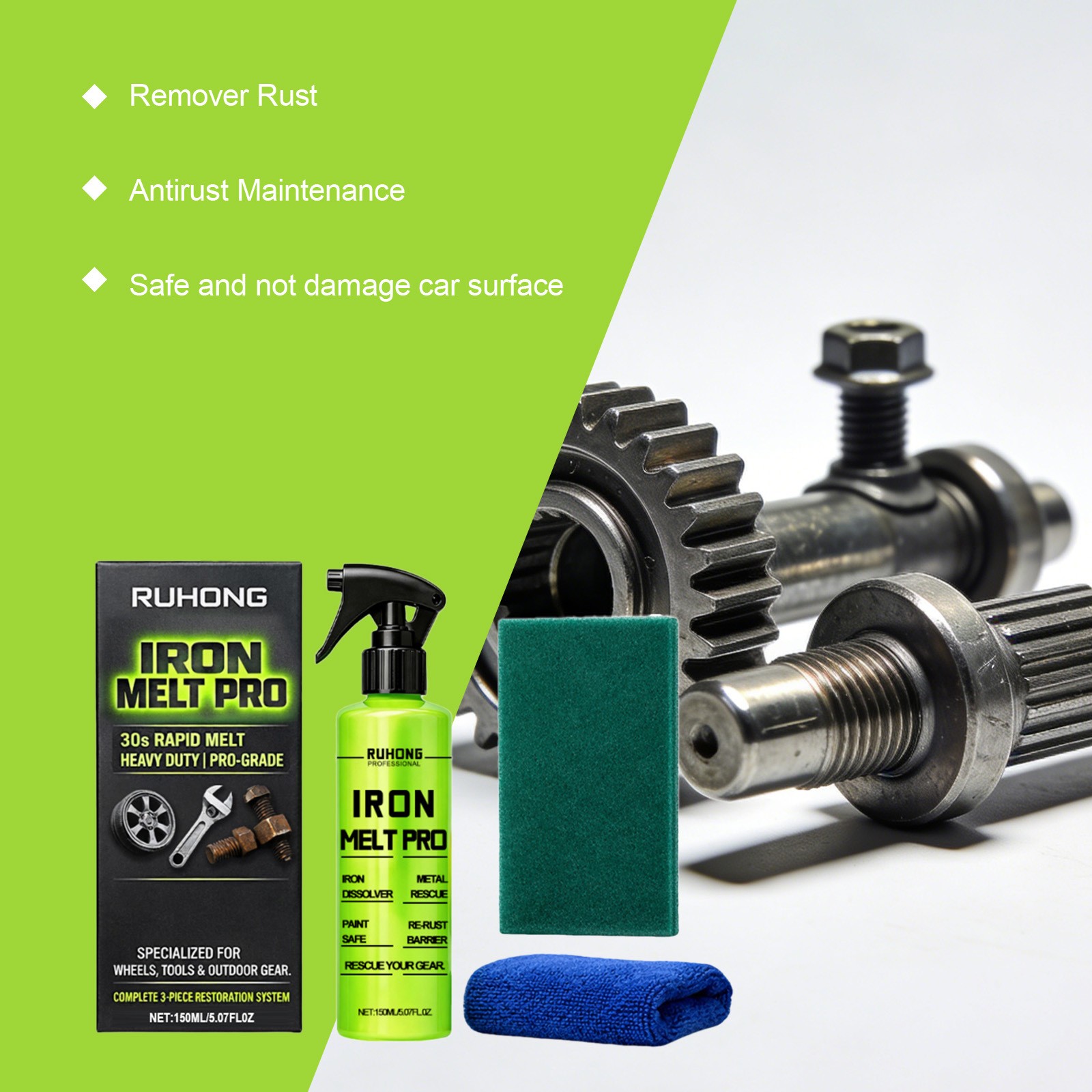 Heavy Duty Rust Remover Spray 150ml, Fast Acting Rust Remover For Metal With Tow