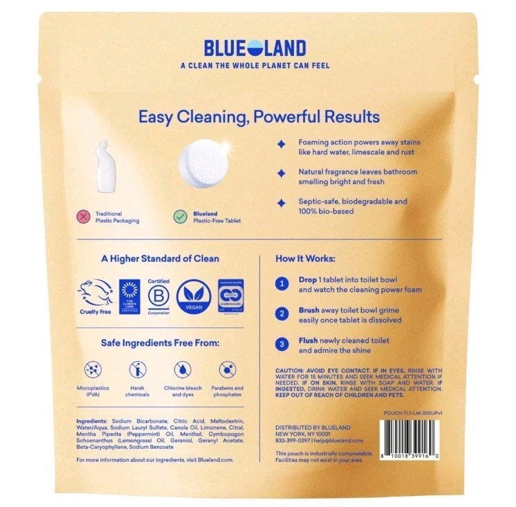 Blueland Toilet Bowl Cleaner Tablets, Lemon Mint, 30-count