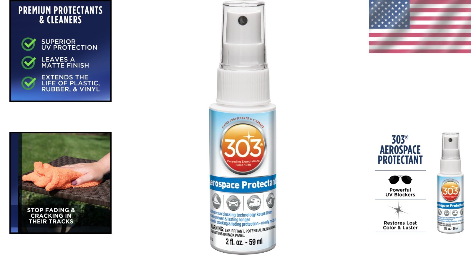 303 Aerospace UV Protectant Spray – 2 Fl. Oz – Non-Toxic Smooth Matte Finish