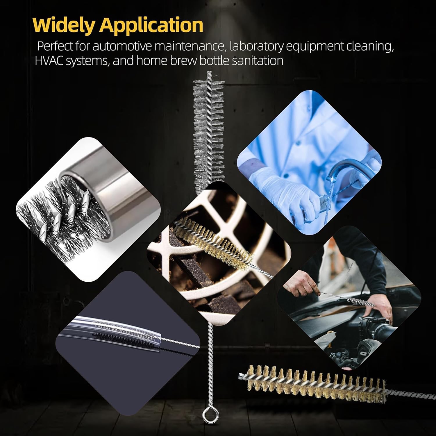 16Pcs Stainless Steel & Brass Wire Tube Brushes Bottle Brush Set,12″ Long Wir…
