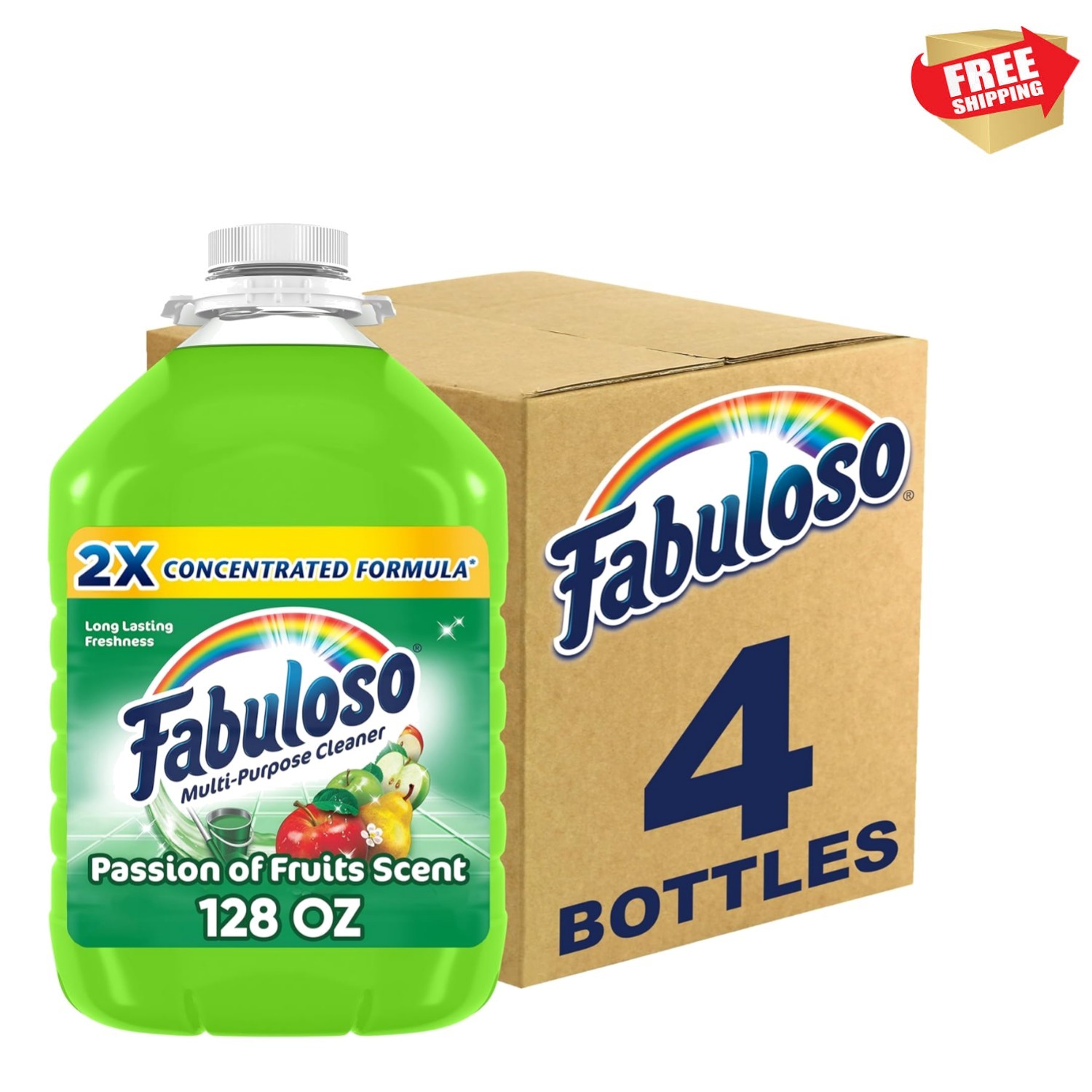 Eco-Friendly 2X Concentrated Cleaner in Passion Fruit Scent – 128 oz, 4 Pack!