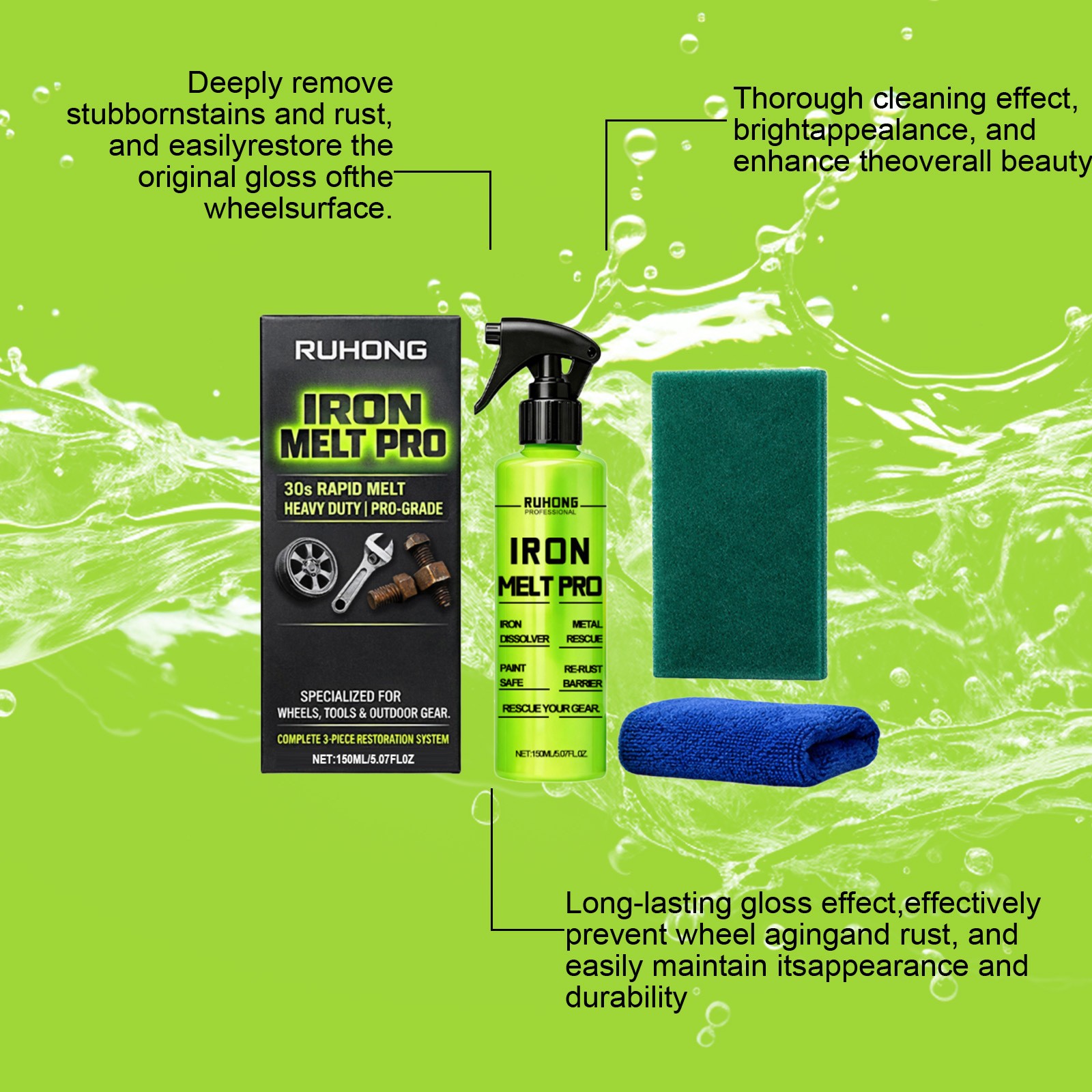 Heavy Duty Rust Remover Spray 150ml, Fast Acting Rust Remover For Metal With Tow