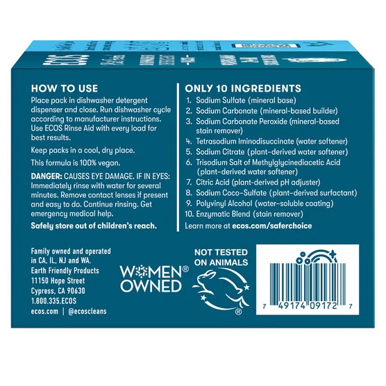 ECOS Dishwasher Detergent Packs Free & Clear 98-count Plant Powered