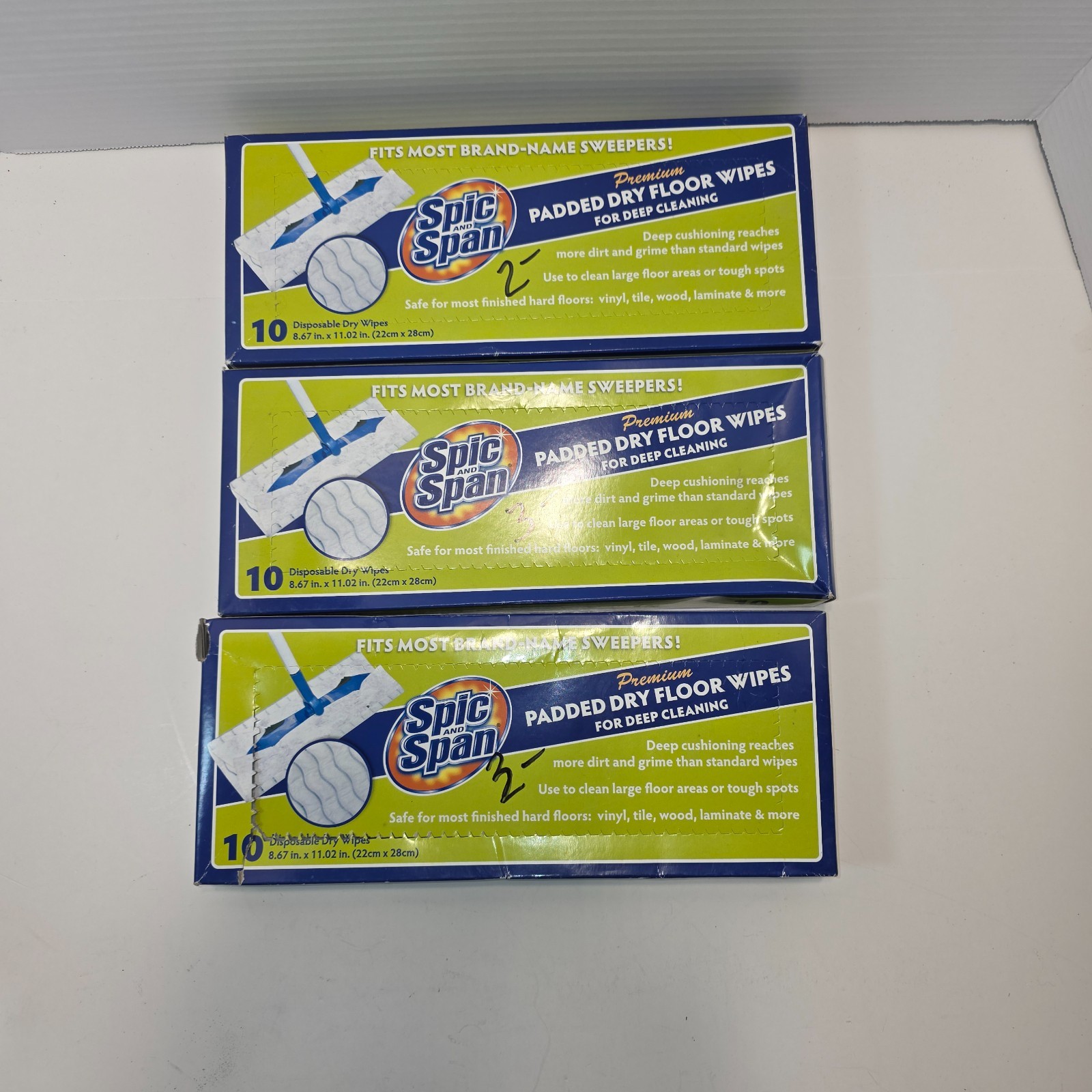 Lot of 3 Discontinued SPIC AND SPAN Premium Padded Dry Floor Wipes