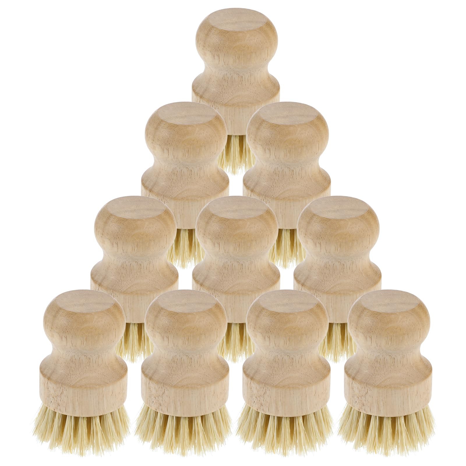 10 Pcs Dish Scrub Brush Set, Mini Natural Wooden Scrubbers Set Round Dish Bru…