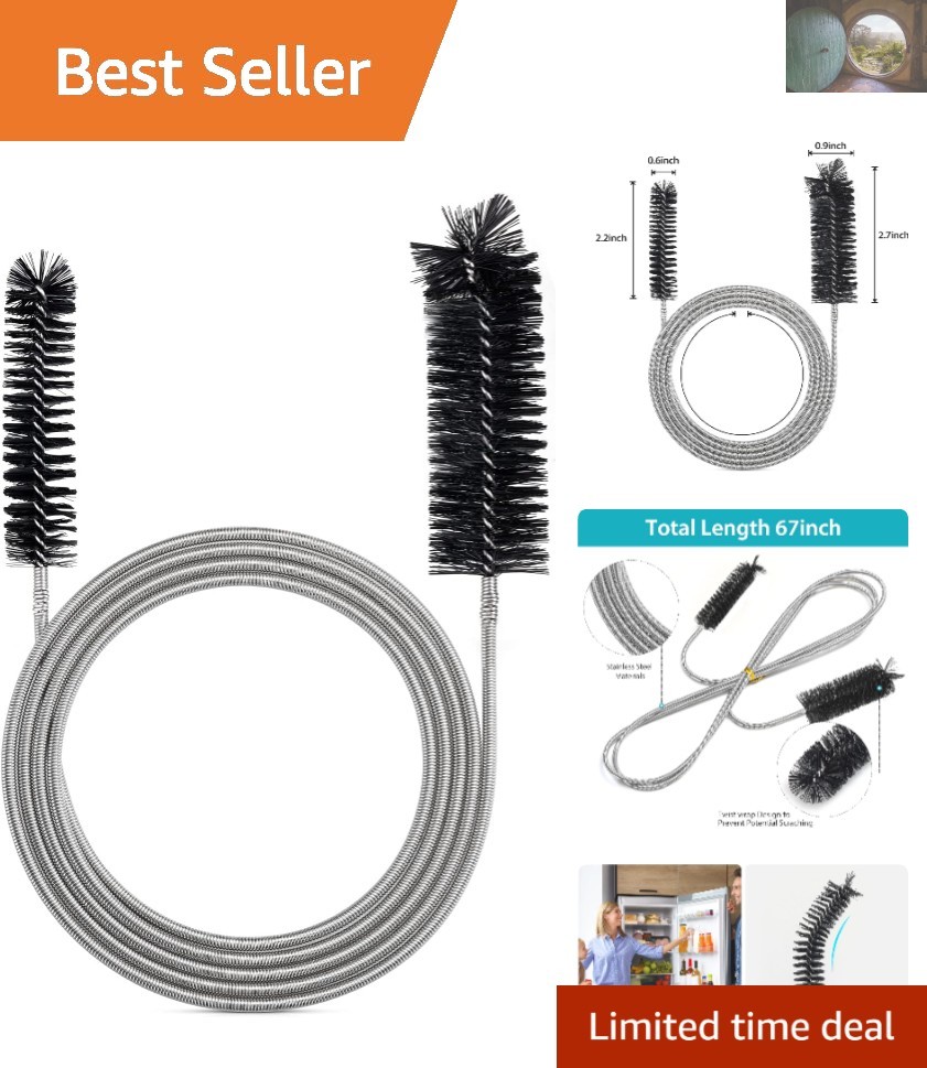 67-Inch Flexible Drain Brush for Cleaning Narrow Pipes – Stainless Steel Handle