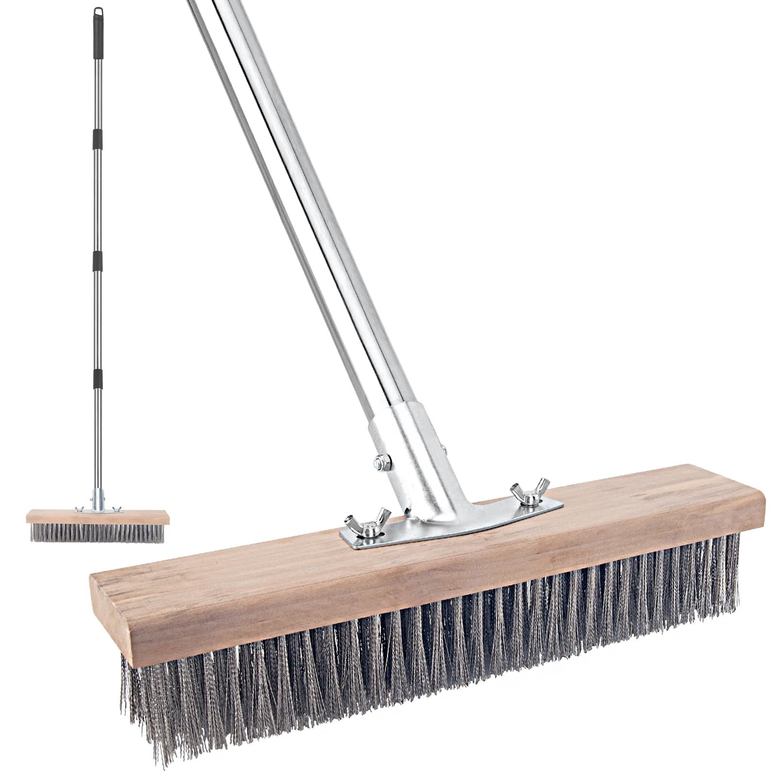 Stainless Steel Wire Scrub Brush with Long Handle for Deck, Concrete, Patio F…