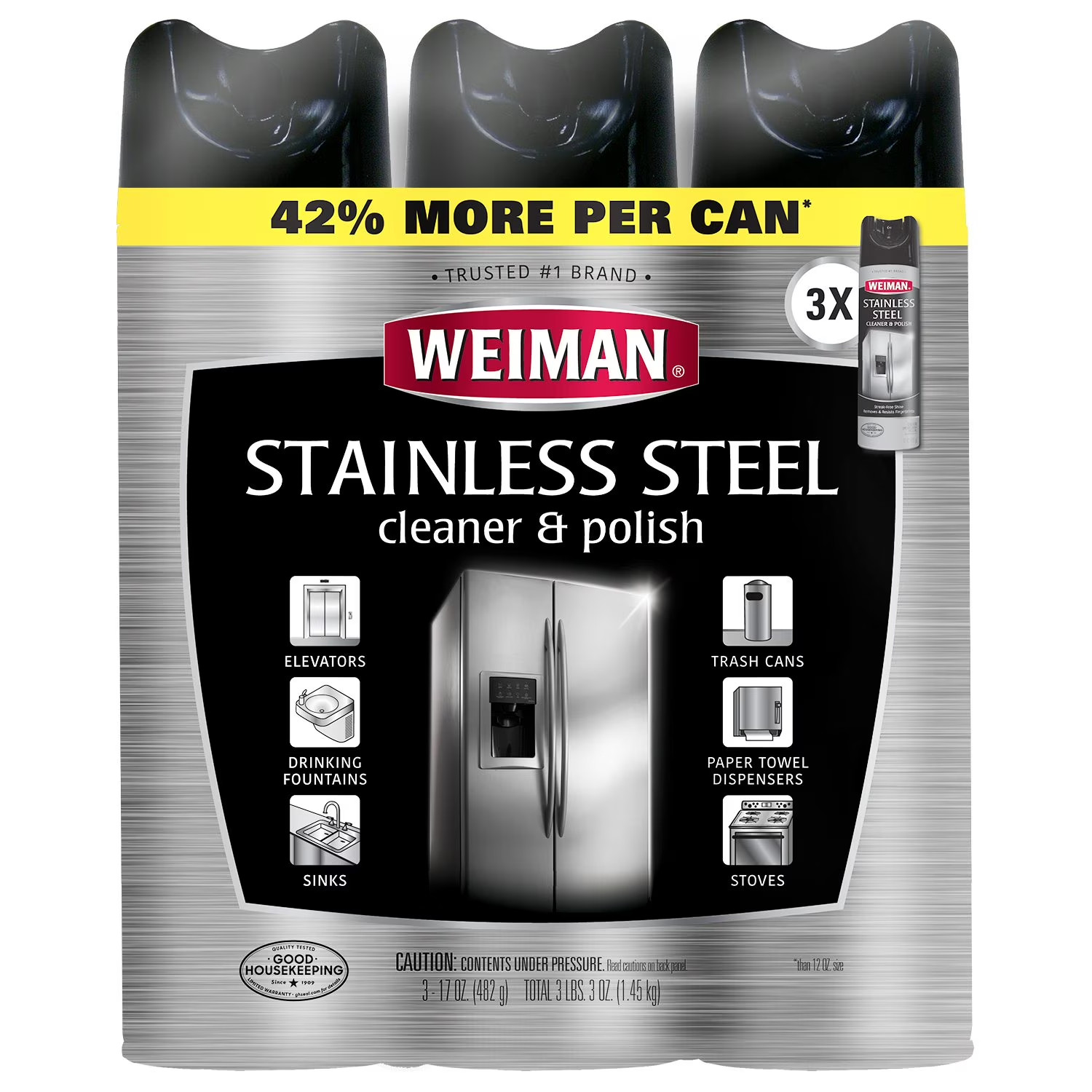 Weiman Stainless Steel Kitchen and Home Appliance Cleaner & Polish,17 Oz, 3 pack