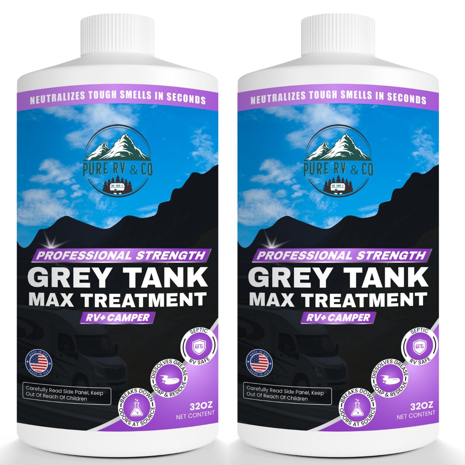 32oz Grey Water Tank Treatment 2 Pack | Fast-Acting RV & Camper Odor Eliminator