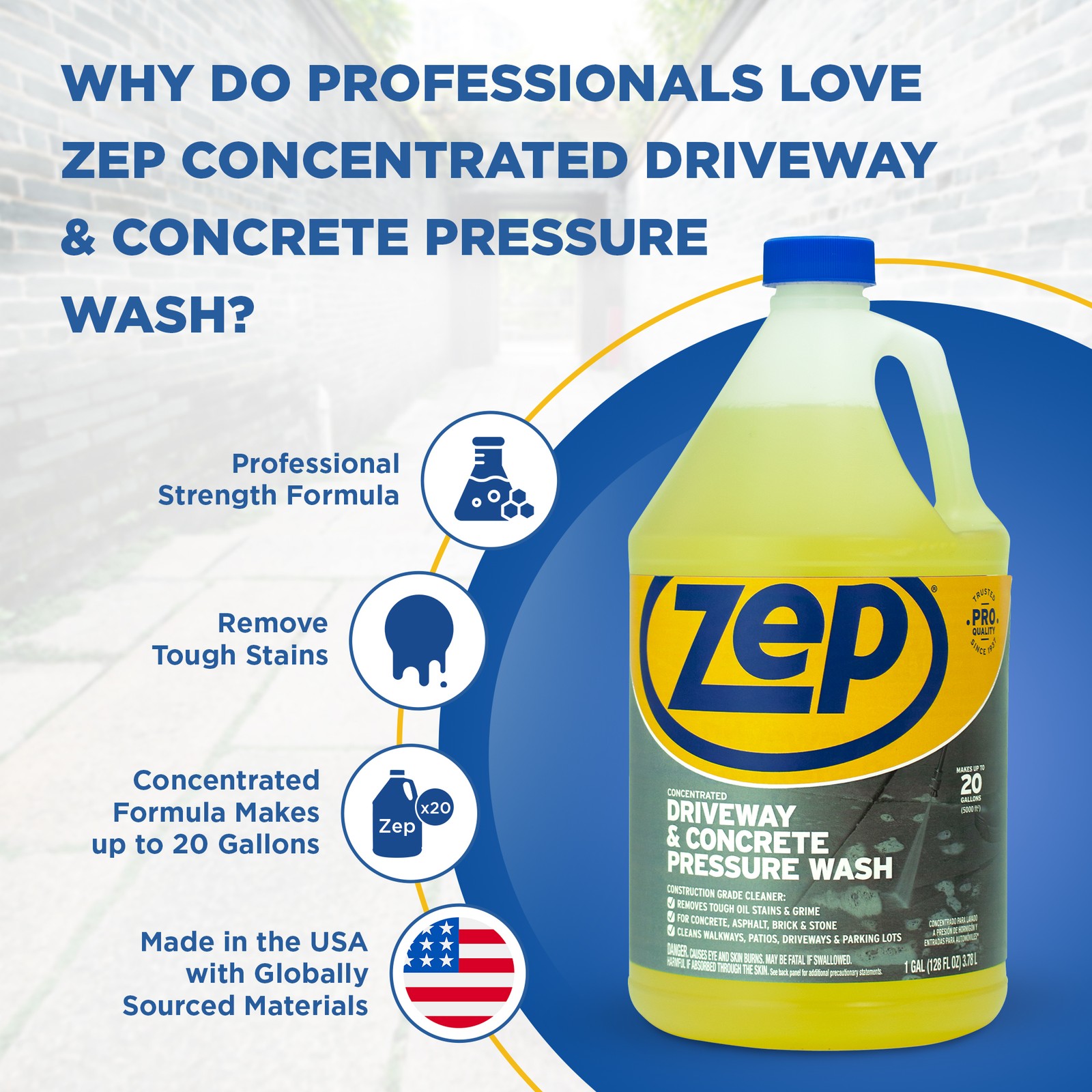 Zep Driveway and Concrete Pressure Wash Cleaner Concentrate – 1 Gal (Case of 4)