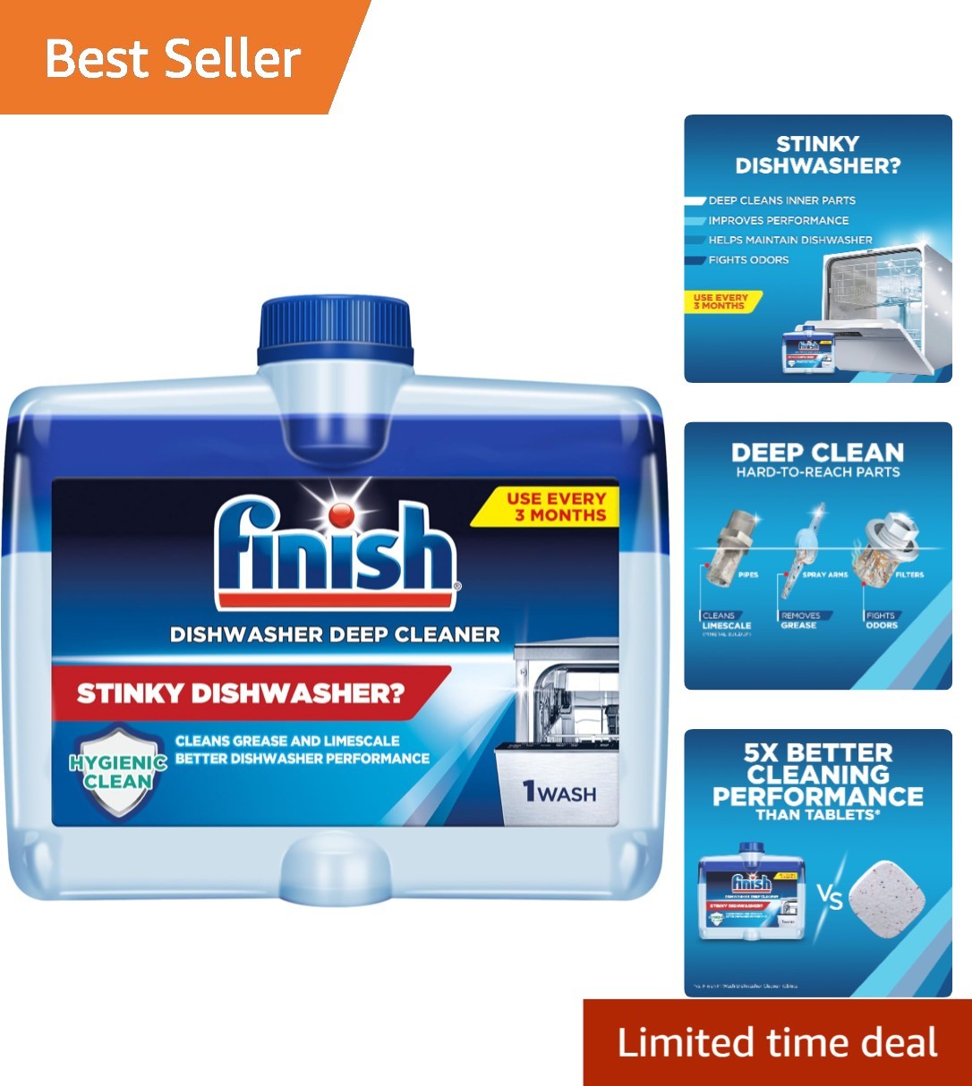 Deep Cleaning Dishwasher Liquid – Powerful Odor Fighter & 3- Supply, 8.45oz