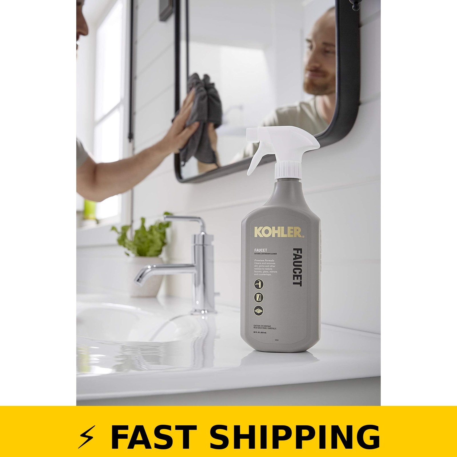 Kohler Faucet Cleaner, 28 FL Oz – Streak Free Shine, Ammonia Free