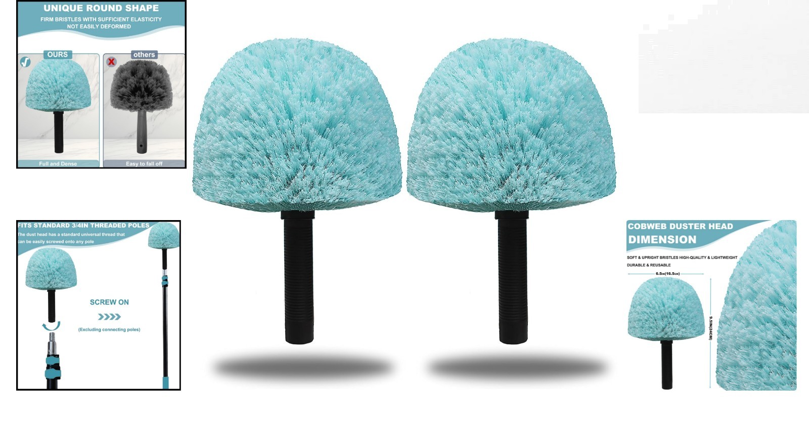 Cyan Twist-On Cobweb Duster Brush – 2 Pack for Indoor & Outdoor Cleaning