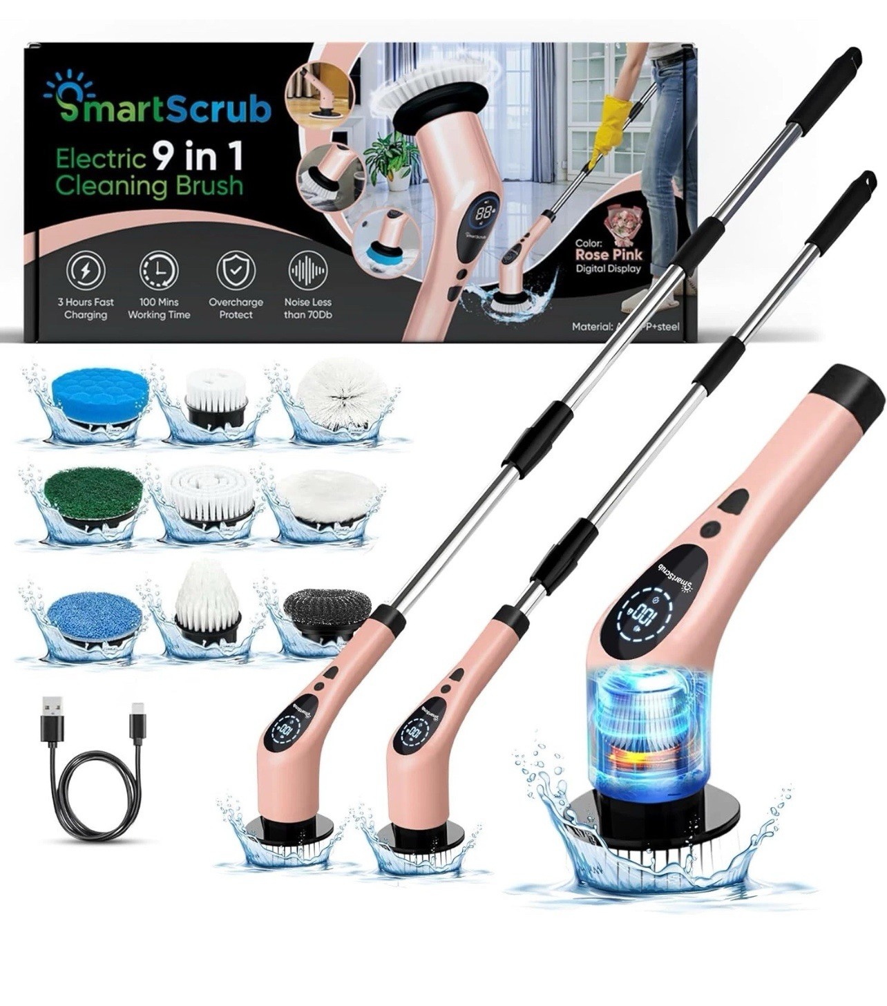 Smart Sceub Electric 9in1 Cleaning Brush Rose Pink New In Box