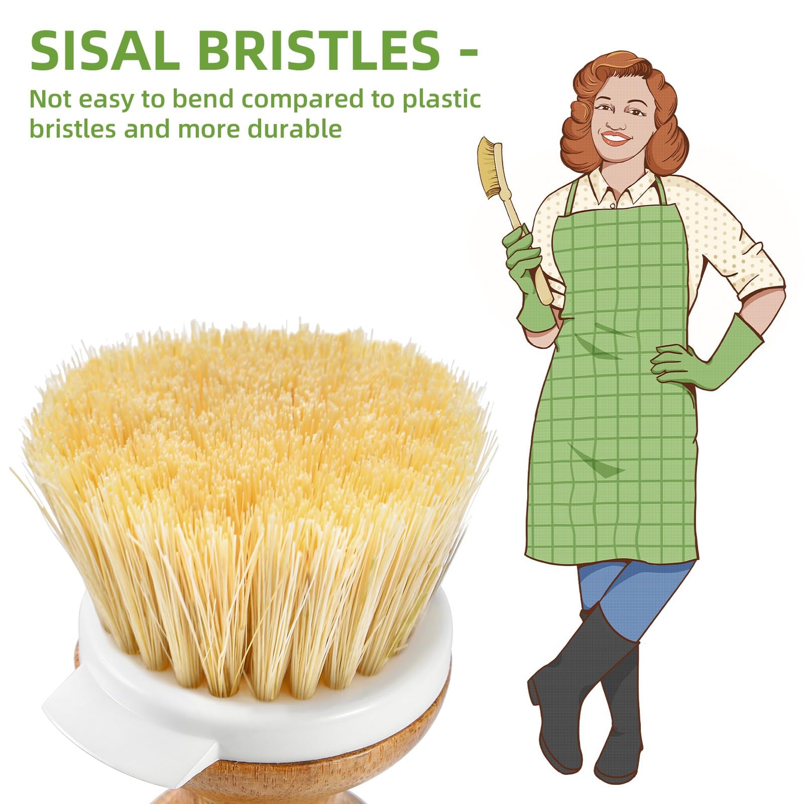 Dish Brush, Bamboo Dish Scrubber Brush Set with Tray, Natural Kitchen Dishwas…