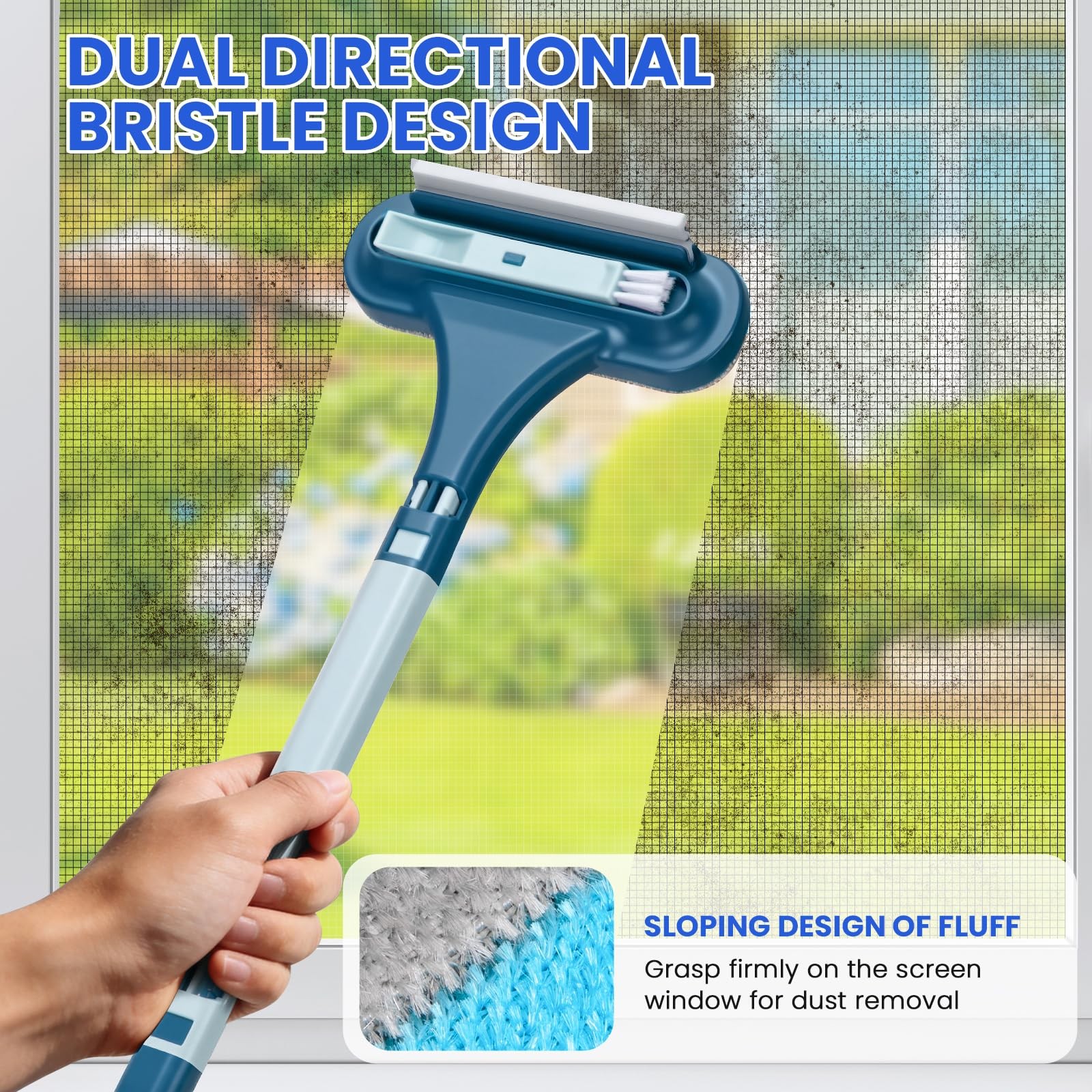 2-in-1 Screen Cleaning Brush with Squeegee – Window Mesh Cleaner & Pet Hair f…