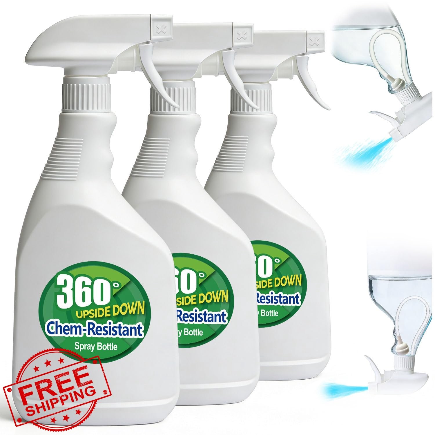 T4U 3pk 24oz Heavy Duty Empty Spray Bottles for Cleaning Solutions Bleach