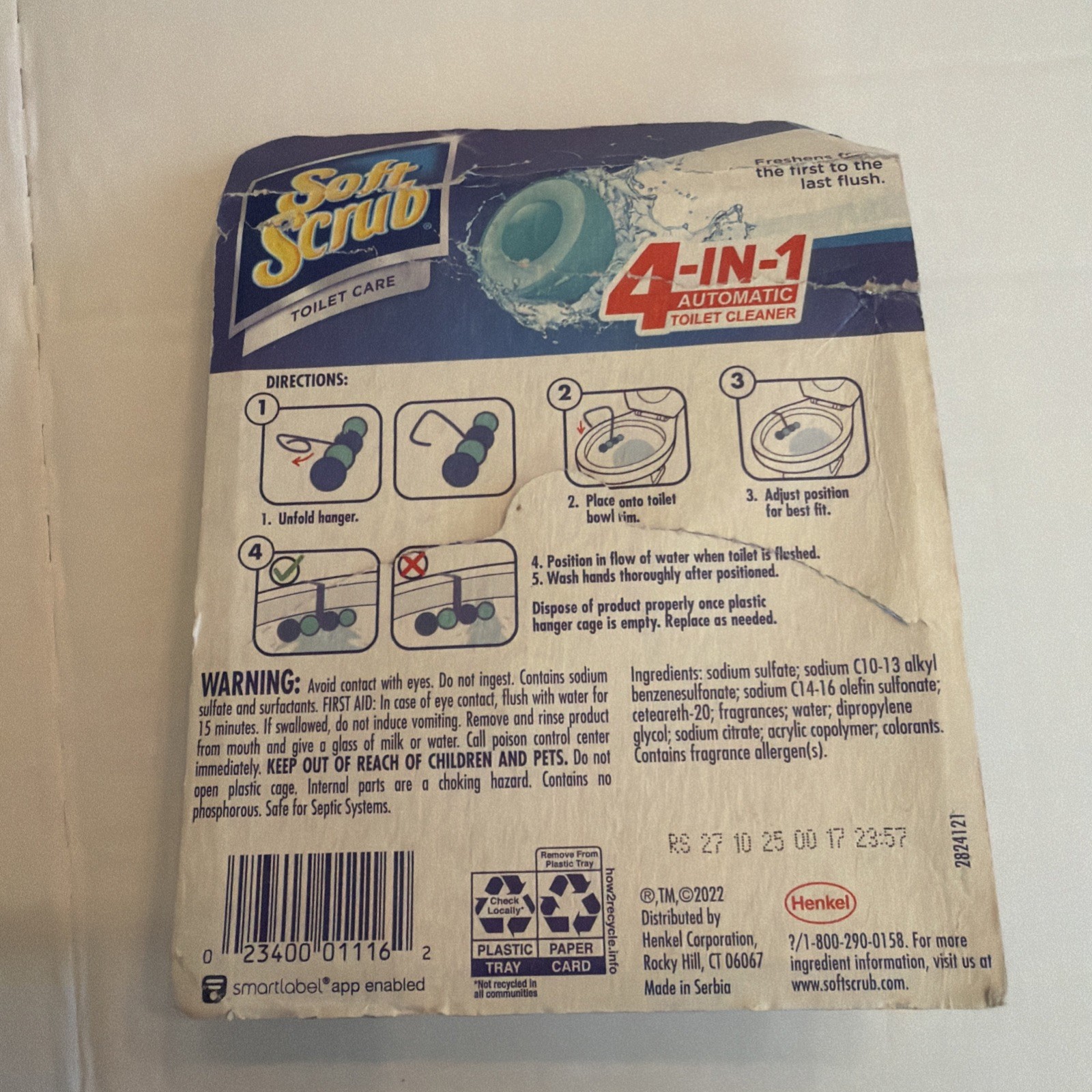 Soft Scrub 4-in-1 Rim Hanger Toilet Bowl Cleaner, Sapphire Waters, 1 Count