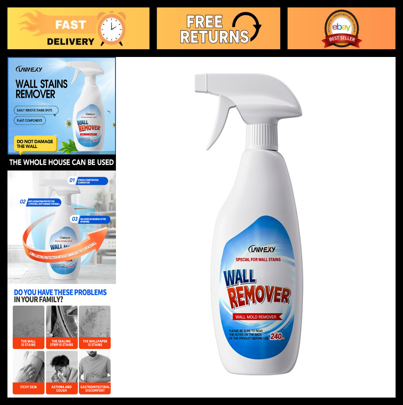 Effective Wall Cleaner Spray – Bathroom Foam, Tile & Shower Cleaner, 1 Bottle